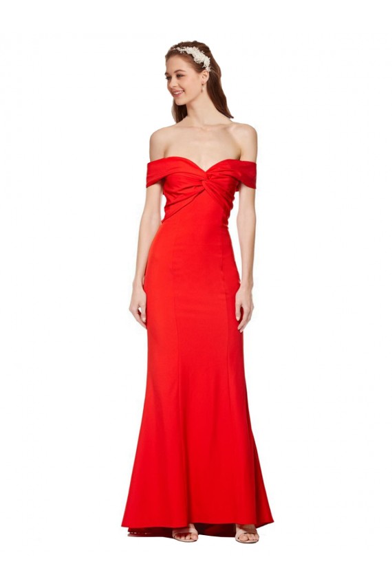 Buy High Neck Long Stretch Crepe Red Sleeveless Evening Dress UK