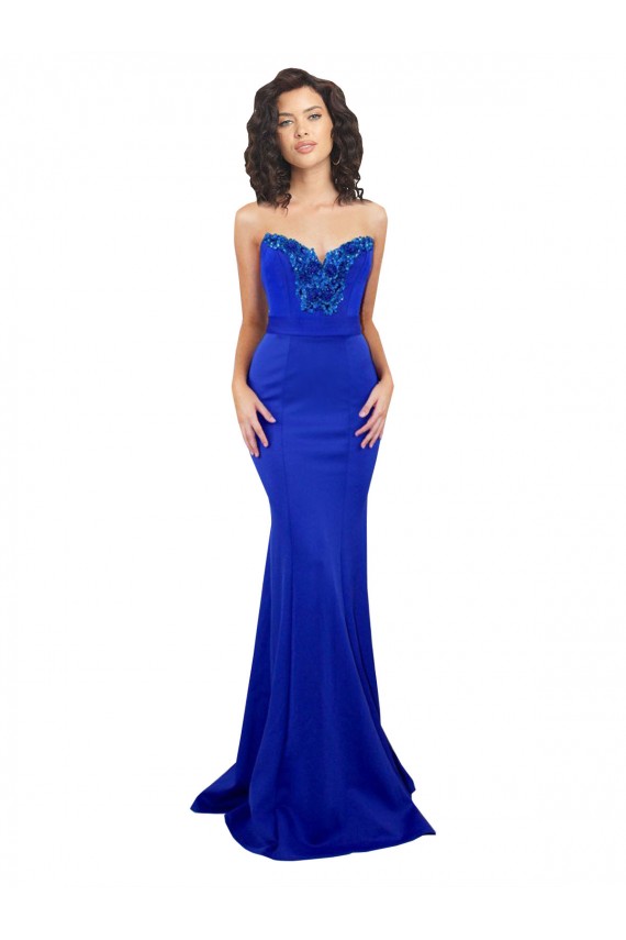 Buy High Neck Long Stretch Crepe Royal Blue Sleeveless Formal Evening Dress UK