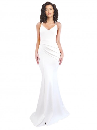 Buy High Neck Long Stretch Crepe White Sleeveless Black Tie Evening Dress UK