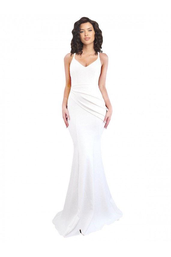 Buy High Neck Long Stretch Crepe White Sleeveless Black Tie Evening Dress UK