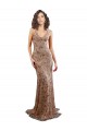 Buy High Neck Long Stretch Crepe & Sequin Tulle Rose Gold Sleeveless Formal Evening Dress UK