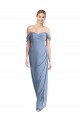 Buy Off the Shoulder Long Soft Chiffon Dusty Blue Sleeveless Semi Formal Evening Dress UK