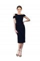 Buy Off the Shoulder Cocktail Length Stretch Crepe Dark Navy Sleeveless Formal Evening Dress UK