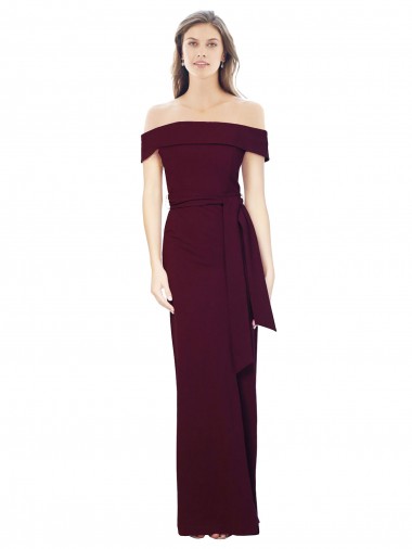 Buy Off the Shoulder Long Stretch Crepe Burgundy Gold Sleeveless Formal Evening Dress UK
