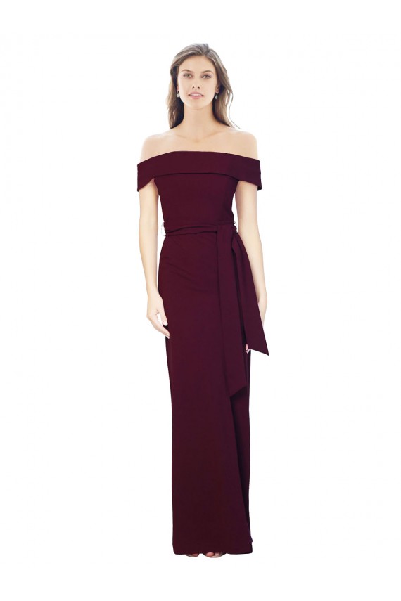 Buy Off the Shoulder Long Stretch Crepe Burgundy Gold Sleeveless Formal Evening Dress UK