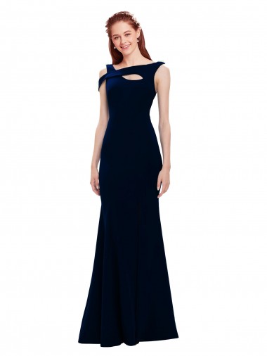 Buy Off the Shoulder Long Stretch Crepe Dark Navy Sleeveless Formal Evening Dress UK