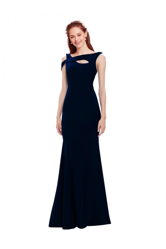 Buy Off the Shoulder Long Stretch Crepe Dark Navy Sleeveless Formal Evening Dress UK