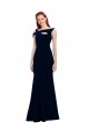 Buy Off the Shoulder Long Stretch Crepe Dark Navy Sleeveless Formal Evening Dress UK