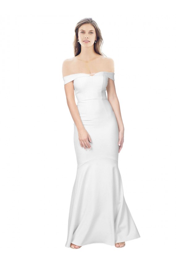 Buy Off the Shoulder Long Stretch Crepe Ivory Sleeveless Evening Dress UK
