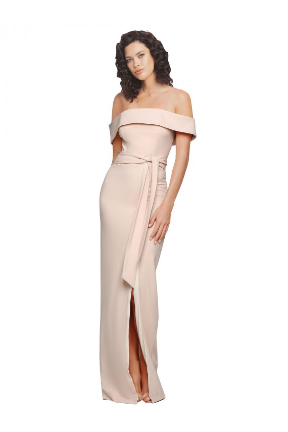 Buy Off the Shoulder Long Stretch Crepe Nude Sleeveless Formal Evening Dress UK