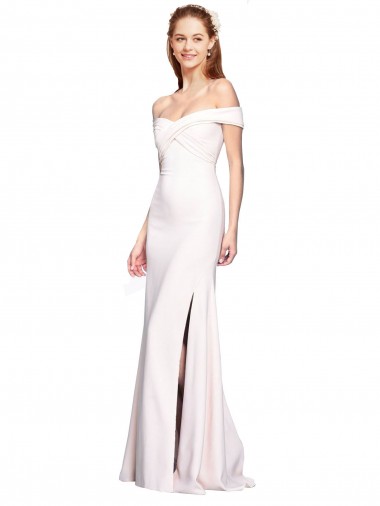 Buy Off the Shoulder Long Stretch Crepe White Sleeveless Evening Dress UK