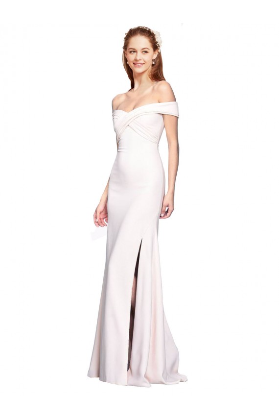 Buy Off the Shoulder Long Stretch Crepe White Sleeveless Evening Dress UK