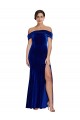 Buy Off the Shoulder Long Stretch Velvet Royal Blue Sleeveless Formal Evening Dress UK