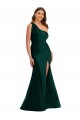 Buy One Shoulder Long Silky Satin Ever Green Sleeveless Plus Size Formal Evening Dress UK