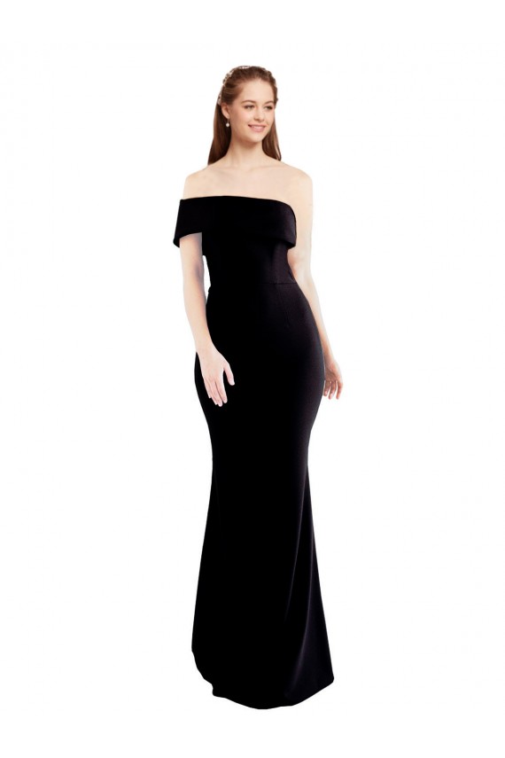Buy One Shoulder Long Stretch Crepe Black Sleeveless Formal Evening Dress UK