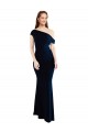 Buy One Shoulder Long Stretch Crepe Dark Navy Sleeveless Formal Evening Dress UK