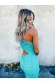 Buy One Shoulder Sweep Train Velvet Sequin Sleeveless Evening Dresses UK