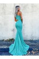 Buy One Shoulder Sweep Train Velvet Sequin Sleeveless Evening Dresses UK