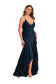 Buy Spaghetti Straps Long Silky Satin Dark Navy Sleeveless High Low Plus Size Evening Dress UK