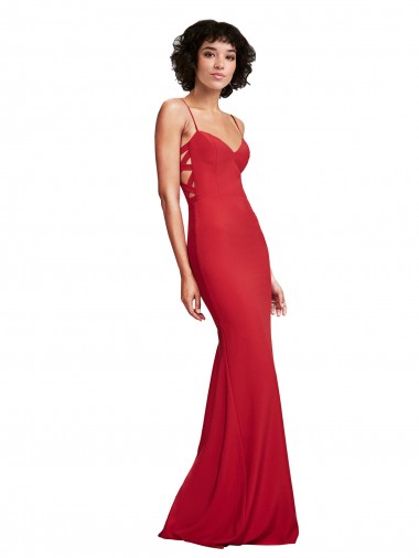 Buy Spaghetti Straps Long Stretch Crepe Red Sleeveless Evening Dress UK