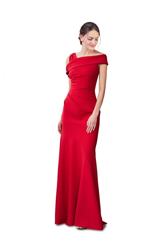 Buy Long Stretch Crepe Red Sleeveless Formal Evening Dress UK