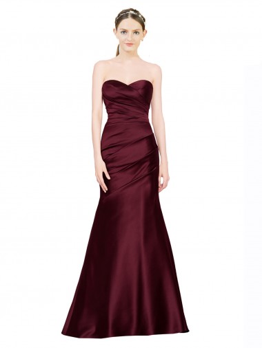 Buy Sweetheart Long Satin Burgundy Sleeveless Formal Evening Dress UK