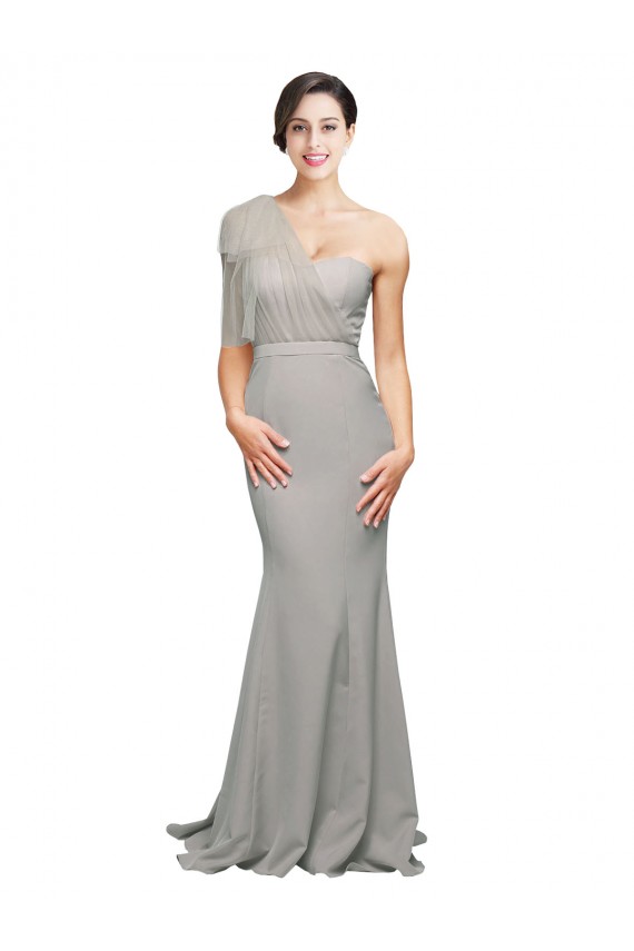 Buy Sweetheart Sweep Train Stretch Crepe & Tulle Oyster Silver Sleeveless Formal Evening Dress UK