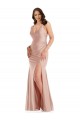 Buy V-Neck Long Silky Satin Dusty Pink Sleeveless Plus Size Formal Evening Dress UK