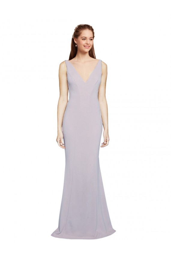 Buy V-Neck Long Stretch Crepe Arctic Lilac Sleeveless Formal Evening Dress UK