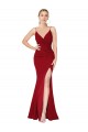 Buy V-Neck Long Stretch Crepe Burgundy Sleeveless Formal Evening Dress UK