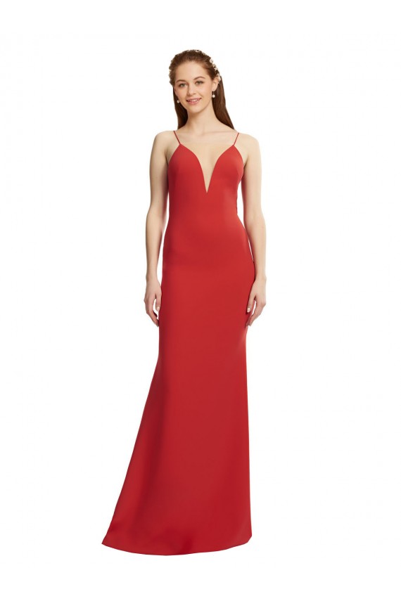 Buy V-Neck Long Stretch Crepe Red Sleeveless Formal Evening Dress UK