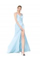 Buy V-Neck Long Stretch Satin Light Sky Blue Sleeveless Formal Evening Dress UK