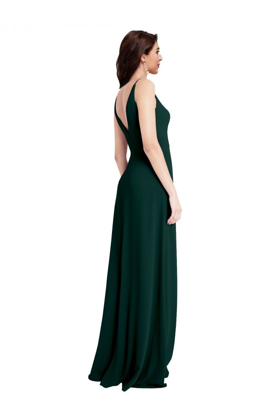 Buy V-Neck Long Stretch Crepe Midnight Green Sleeveless Formal Evening Dress UK