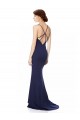 Buy High Neck Long Stretch Crepe Navy Blue Sleeveless Formal Evening Dress UK