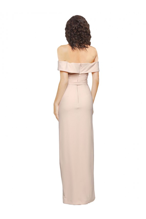 Buy Off the Shoulder Long Stretch Crepe Nude Sleeveless Formal Evening Dress UK