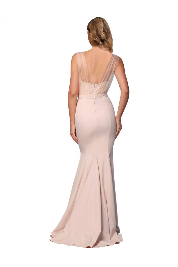 Buy Sweetheart Long Stretch Crepe & Tulle Nude Sleeveless Formal Evening Dress UK
