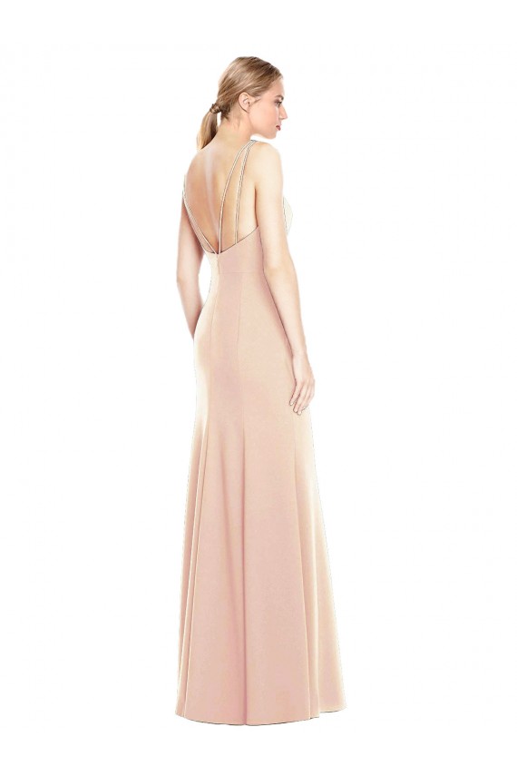 Buy Bateau Neck Long Stretch Crepe Nude Sleeveless Semi Formal Evening Dress UK