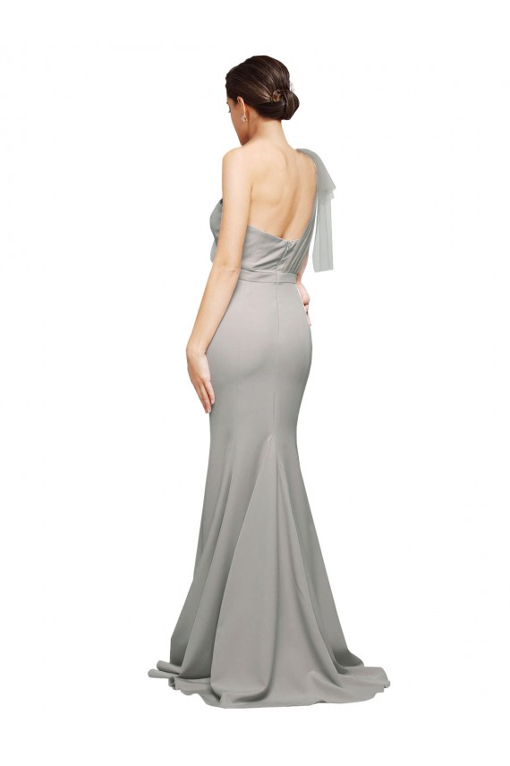 Buy Sweetheart Sweep Train Stretch Crepe & Tulle Oyster Silver Sleeveless Formal Evening Dress UK