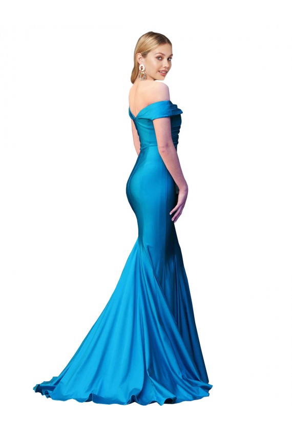 Buy High Neck Long Satin Peacock Blue Sleeveless Formal Evening Dress UK