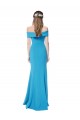 Buy Off the Shoulder Long Stretch Crepe Peacock Blue Sleeveless Evening Dress UK