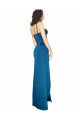 Buy Spaghetti Straps Long Silky Satin Peacock Blue Sleeveless Formal Evening Dress UK