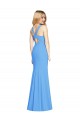 Buy V-Neck Long Stretch Crepe Peacock Blue Sleeveless Semi Formal Evening Dress UK