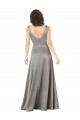 Buy V-Neck Long Silky Satin Pearl Grey Sleeveless Formal Evening Dress UK