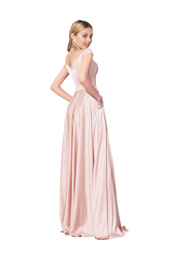 Buy High Neck Long Satin Pink Sleeveless Formal Evening Dress UK