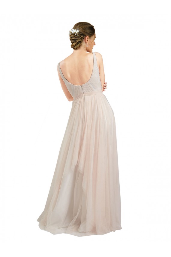 Buy Scoop Neck Long Tulle Pink Sleeveless Semi Formal Evening Dress UK