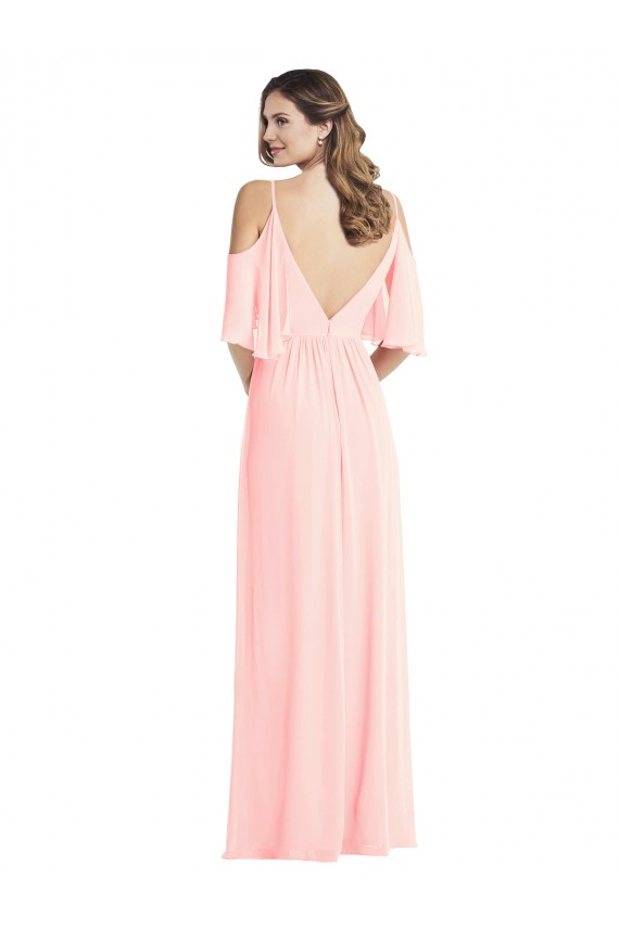 Buy V-Neck Long Soft Chiffon Pink Cold Shoulder Semi Formal Evening Dress UK