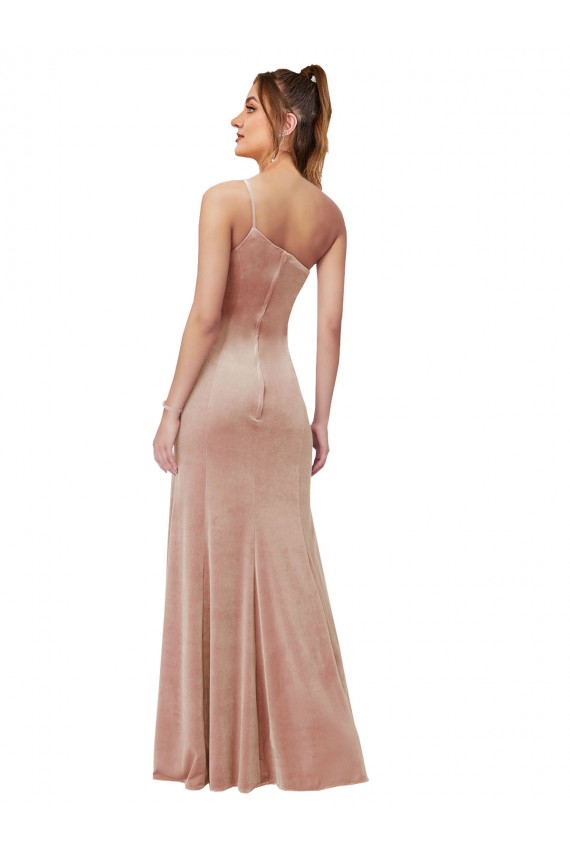 Buy One Shoulder Long Stretch Velvet Pink Sleeveless Black Tie Evening Dress UK
