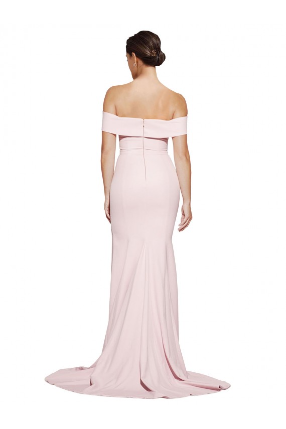 Buy Square Neck Sweep Train Stretch Crepe Pink Sleeveless Formal Evening Dress UK