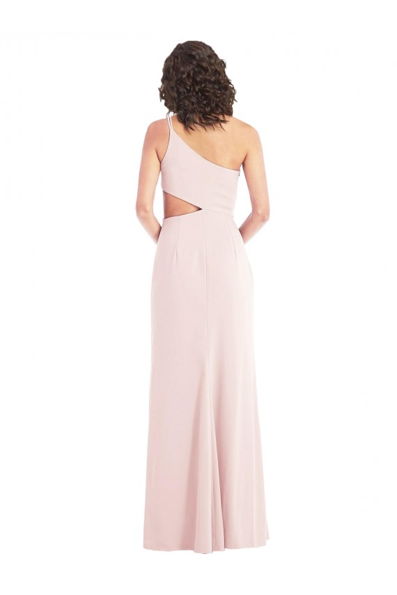 Buy One Shoulder Long Stretch Crepe Pink Sleeveless Formal Evening Dress UK