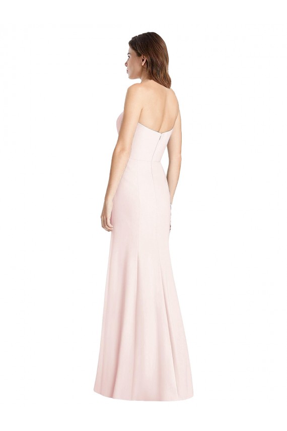 Buy Strapless Long Stretch Crepe Pink Sleeveless Semi Formal Evening Dress UK